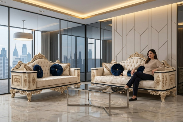 Chesterfield set de sofá 3+1 de lujo de 2 piezas. Sofá de tela para sala de estar.