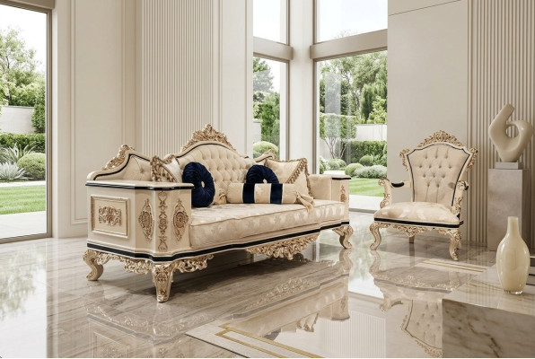 Chesterfield set de sofá 3+1 de lujo de 2 piezas. Sofá de tela para sala de estar.