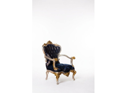 Silla de lujo Trono clásico Sillón de respaldo silla barroca Terciopelo Azul Oro