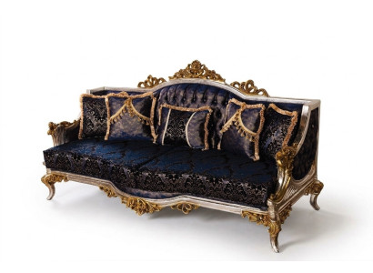 Sofá de tres plazas de estilo barroco de terciopelo con marco dorado. Muebles de sofá nuevos.
