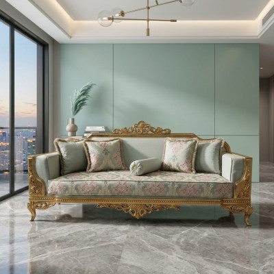 Sofá clásico de tres plazas estilo barroco beige, sofá de 3 plazas, muebles, sofás.