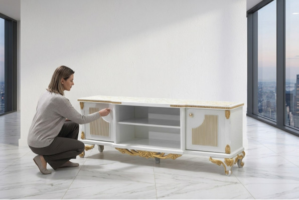 Clásico aparador soporte de TV cómoda de madera bajo cómodas barrocas