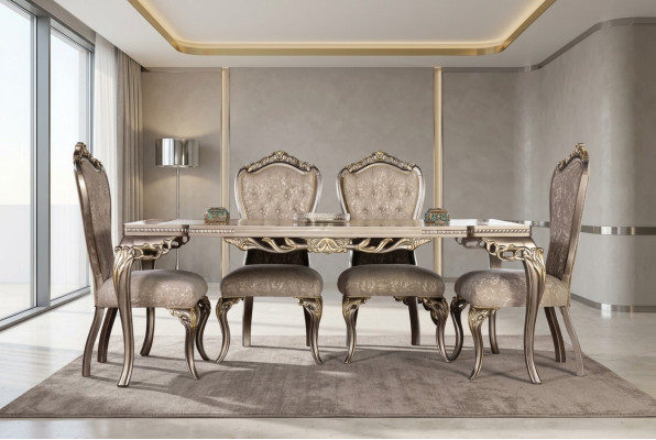 Sillas de lujo Chesterfield marrones para diseñador, mesa de comedor exclusiva, muebles de comedor.
