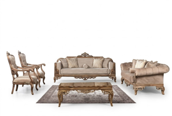 Juego de muebles de sala de estar barroca, sofá, conjunto de tapicería, mesa de 5 piezas.
