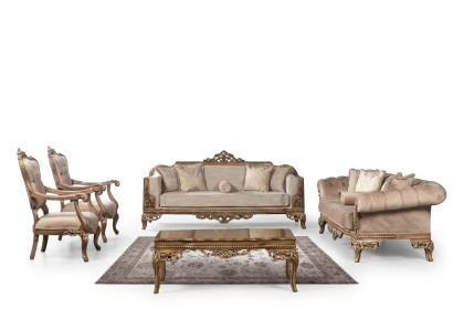 Juego de muebles de sala de estar barroca, sofá, conjunto de tapicería, mesa de 5 piezas.