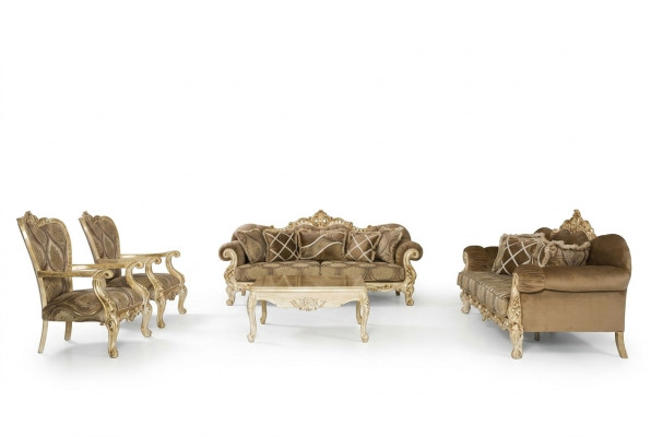 Sofá exclusivo en color beige en estilo barroco-rococó 3 + 3 + 1 + 1 + mesa de centro