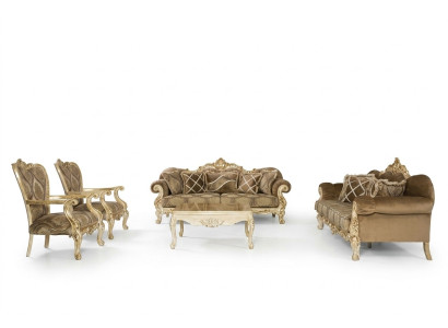 Sofá exclusivo en color beige en estilo barroco-rococó 3 + 3 + 1 + 1 + mesa de centro