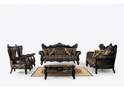 Muebles de estilo barroco negro, conjunto de sofás, sofá, sofá cama, muebles tapizados, mesa, 5 piezas.