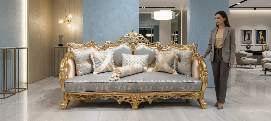 Sofá barroco clásico de tres plazas, muebles franceses, conjunto de tres.