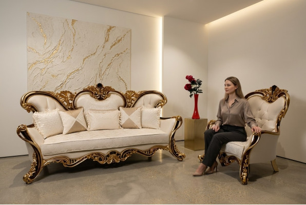 Conjunto de sofás clásicos barrocos rococó 3+1 asientos, muebles completos.