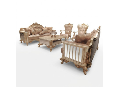 Clásico Barroco Rococó Chesterfield conjunto de sala de 5 piezas, mesa de centro beige, muebles de sofá.