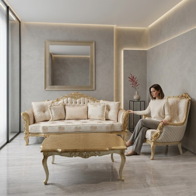 Conjunto de sofá Sofá 3+1 Plaza Sillón Mesa con patas talladas Mesa de centro 3 piezas.