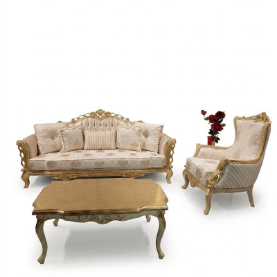 Conjunto de sofá Sofá 3+1 Plaza Sillón Mesa con patas talladas Mesa de centro 3 piezas.