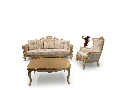 Conjunto de sofá Sofá 3+1 Plaza Sillón Mesa con patas talladas Mesa de centro 3 piezas.