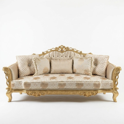 Sofá Chesterfield Barock Sofá Madera Terciopelo Tres plazas Sofás clásicos Muebles