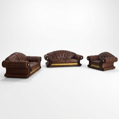 Conjunto de sofá Chesterfield marrón de cuero, sofá, sofá grupo 3+2+1.