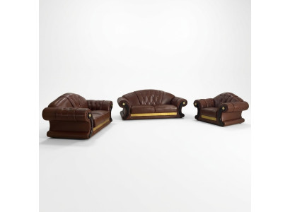 Conjunto de sofá Chesterfield marrón de cuero, sofá, sofá grupo 3+2+1.