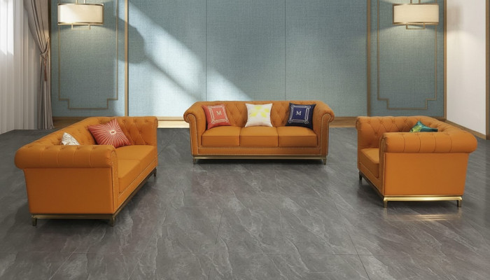 Chesterfield conjunto de sofás de sala de estar de lujo 3+2+1 naranja nuevo