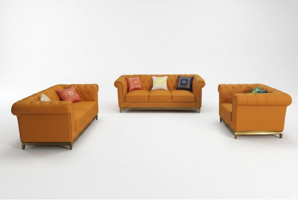 Chesterfield conjunto de sofás de sala de estar de lujo 3+2+1 naranja nuevo