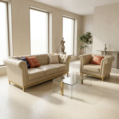 Sofá de lujo beige, set de sofá, sofás, sillas, 3+1 asientos, diseño de tela