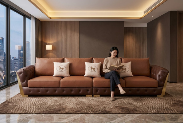 Sofá moderno de cinco plazas de lujo para sala de estar, diseño Chesterfield.