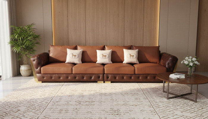 Sofá moderno de cinco plazas de lujo para sala de estar, diseño Chesterfield.