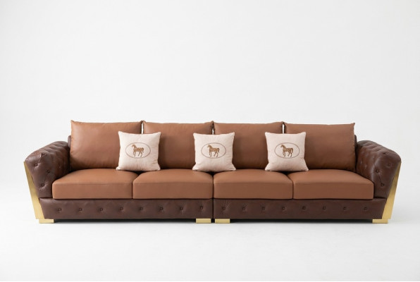 Sofá moderno de cinco plazas de lujo para sala de estar, diseño Chesterfield.