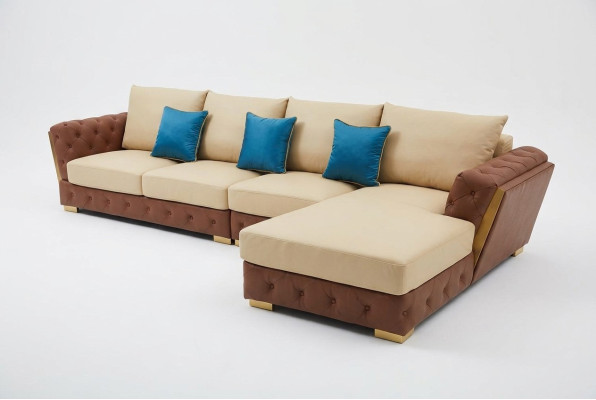 Sofá de cuero Sofá Couch de lujo Muebles de tapicería beige Diseño de salón conjunto de muebles