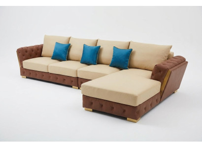 Sofá de cuero Sofá Couch de lujo Muebles de tapicería beige Diseño de salón conjunto de muebles