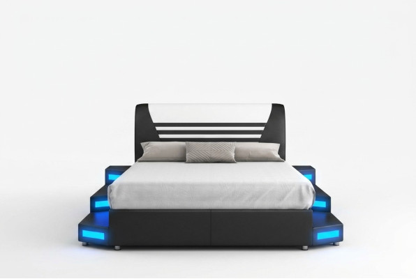 Lujo cama de dormitorio con iluminación LED en cuero 180x200 Muebles Camas