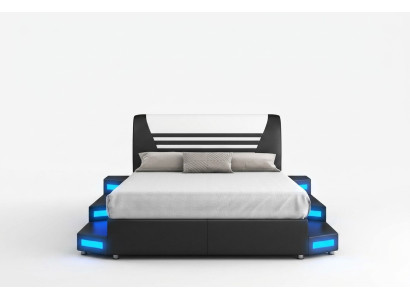 Lujo cama de dormitorio con iluminación LED en cuero 180x200 Muebles Camas
