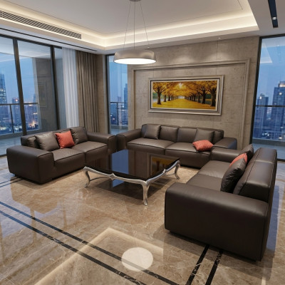 Conjunto de sofás premium negro 3+3+3 plazas de lujo para la sala de estar.