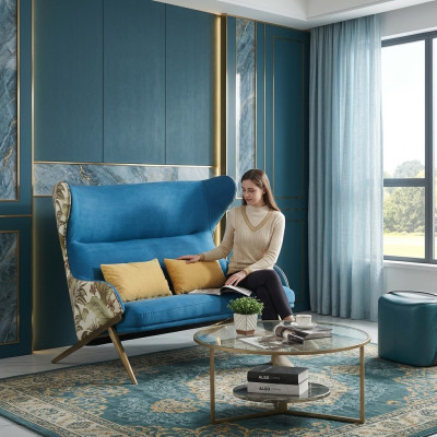 Clásico sofá de lujo de 1,5 plazas azul muebles de sala muebles sofá.