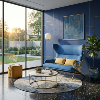 Clásico sofá de lujo de 1,5 plazas azul muebles de sala muebles sofá.
