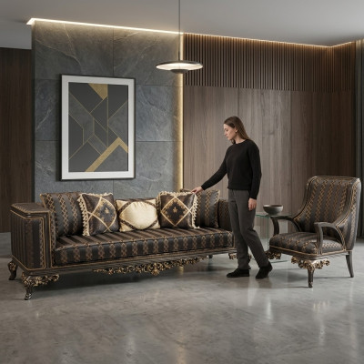 Conjunto de sofás clásicos de 3 plazas + 1 plaza, muebles tapizados, sofás conjuntos.