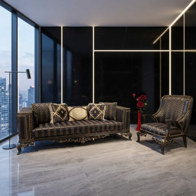 Conjunto de sofás clásicos de 3 plazas + 1 plaza, muebles tapizados, sofás conjuntos.