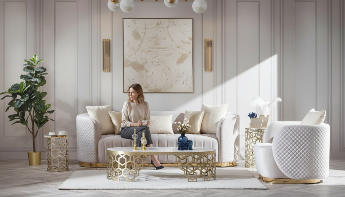 Sofá de lujo 3+1 conjunto de muebles sofá Chesterfield de 2 piezas.