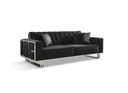 Sofá de tres plazas, muebles de sofá de sofá, sofás negros acolchados.