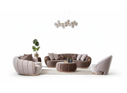 Sala de estar de lujo con conjunto de sofás 3+3+1 asientos, sofás semicirculares con mesa, juego de 4 piezas.