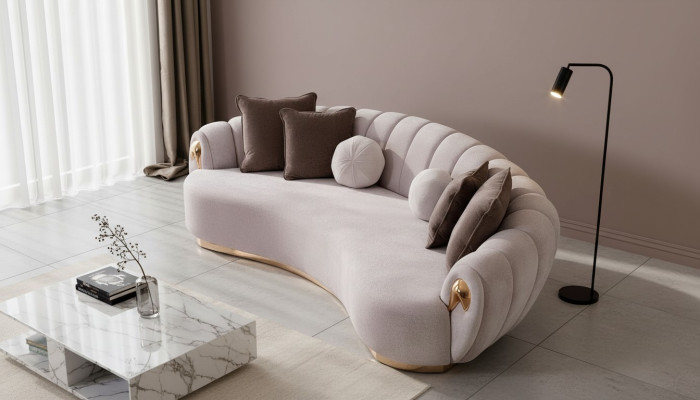 Sofá de lujo Big Couch Sofás redondos Sofás xxl Muebles tapizados Tapicería gris de 263 cm.
