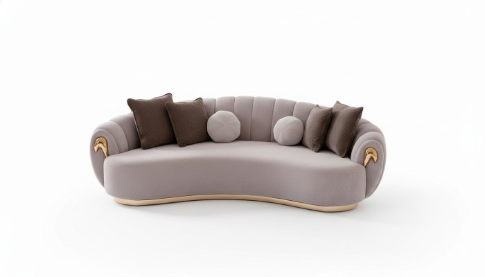 Sofá de lujo Big Couch Sofás redondos Sofás xxl Muebles tapizados Tapicería gris de 263 cm.