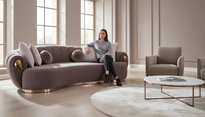 Sofá de tres plazas, mueble tapizado sofá sofás forma redondeada de gota.