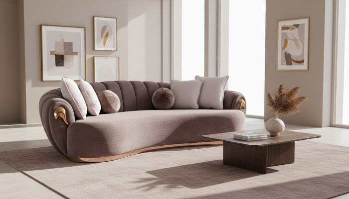 Sofá de tres plazas, mueble tapizado sofá sofás forma redondeada de gota.