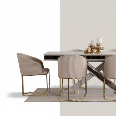 Mesa de comedor de lujo Silla de respaldo Muebles Mobiliario Cojín de asiento Sillas