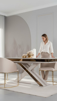 X Beine Esstisch Säulentisch Lujo Mesas Blanco Oro Mesa Mobiliario Madera