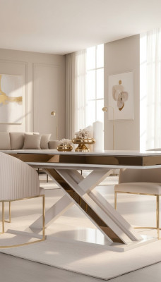 X Beine Esstisch Säulentisch Lujo Mesas Blanco Oro Mesa Mobiliario Madera