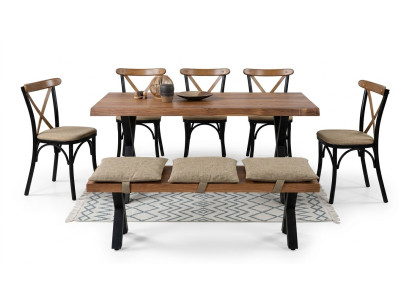 Mesa de comedor de madera y 4 sillas con asientos acolchados y banco para el comedor