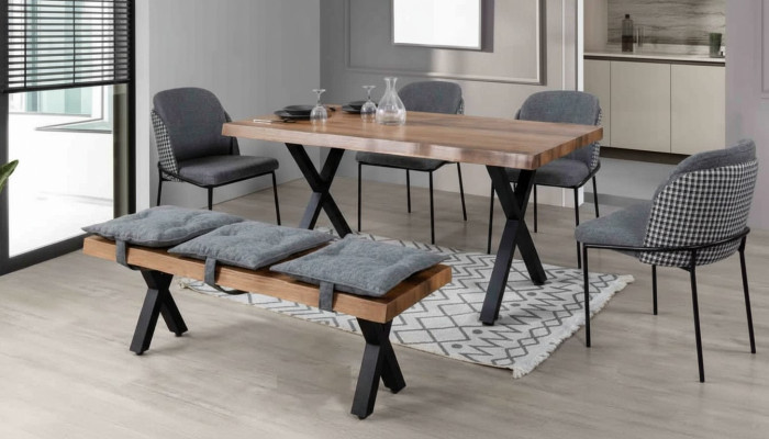 Mesa de comedor 4 sillas Banco Asiento Banco original Grupo de comedor de juego de comedor.