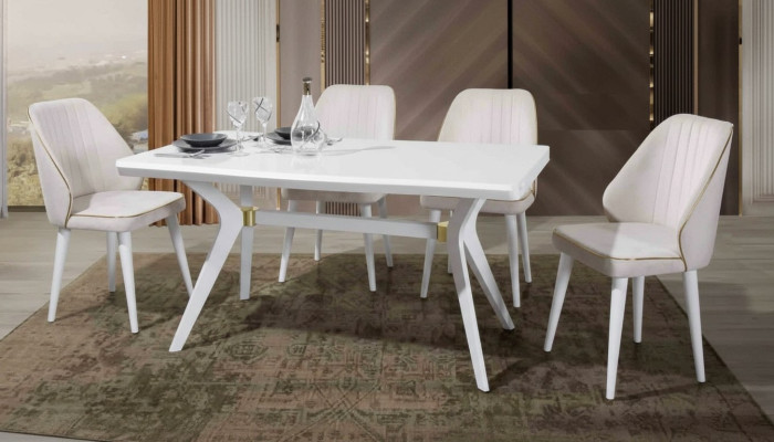 Juego de sillas de comedor de lujo blanco con 4 sillas de acero inoxidable muebles de madera.