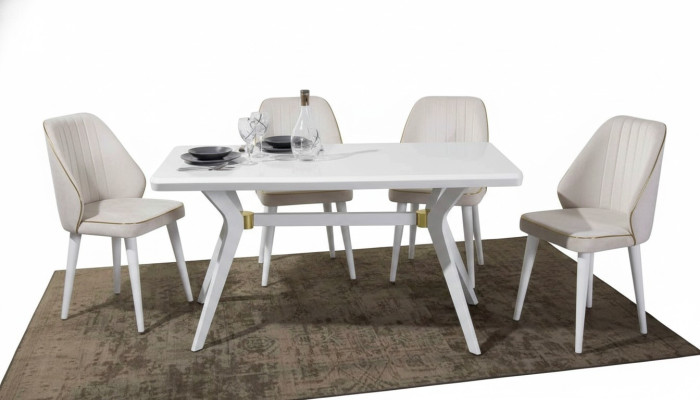 Juego de sillas de comedor de lujo blanco con 4 sillas de acero inoxidable muebles de madera.